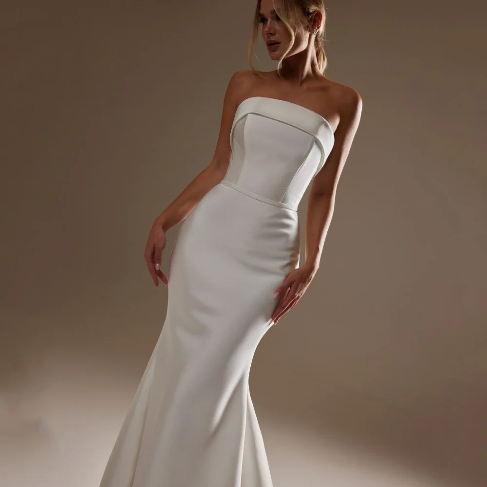 

Elegant Simple Customized Wedding Dresses Satin Strapless Button Bridal Dress Mermaid New Bride Gowns Vestidos De Novia