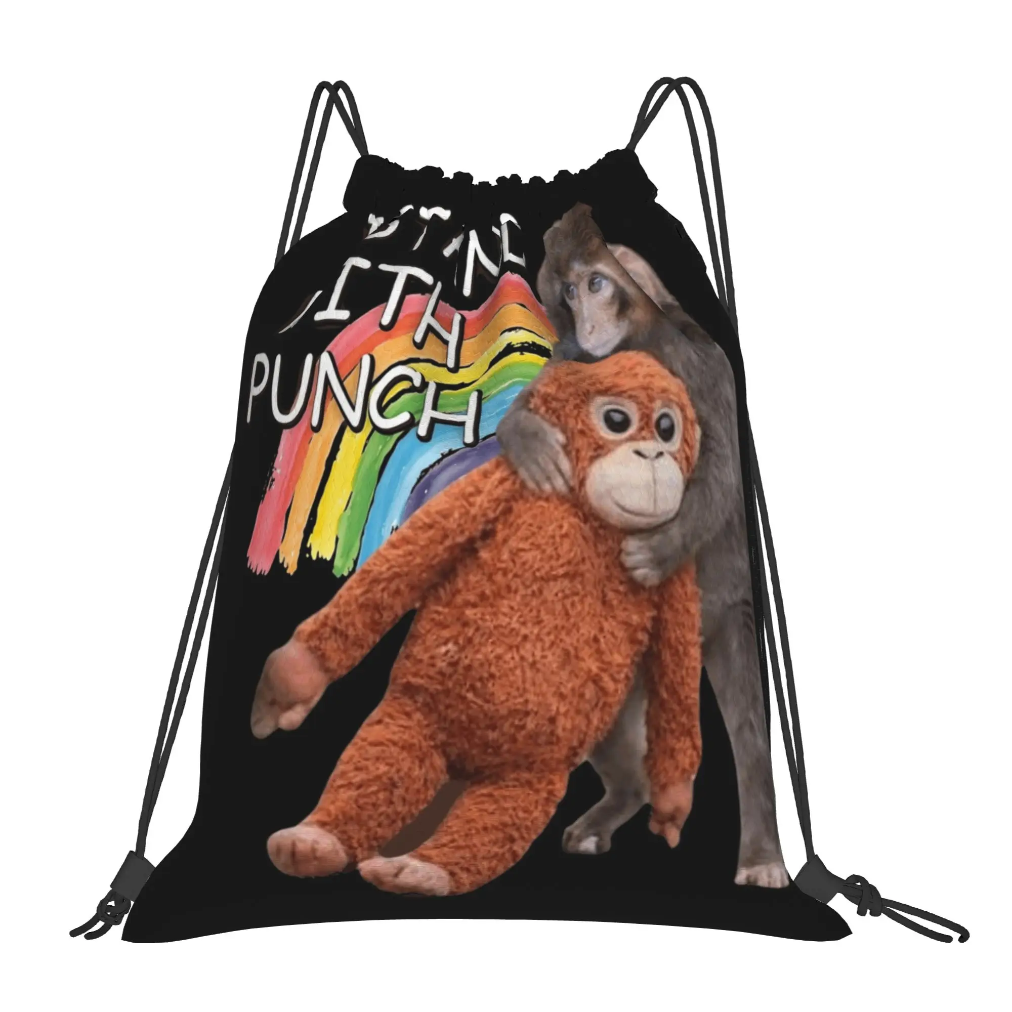 

I STAND With Punch The Monkey Drawstring Backpack Sports Gym Bag Water Resistant String Sackpack for Yoga