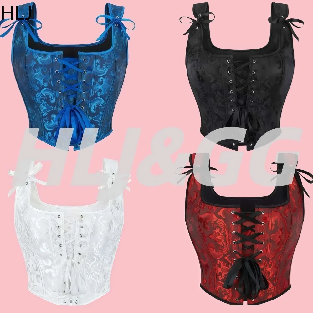 

HLJ сексуальный жаккардовый бандажный лоскутный жилет для женщин на тонких бретельках без рукавов с открытой спиной укороченные топы женская уличная одежда новая