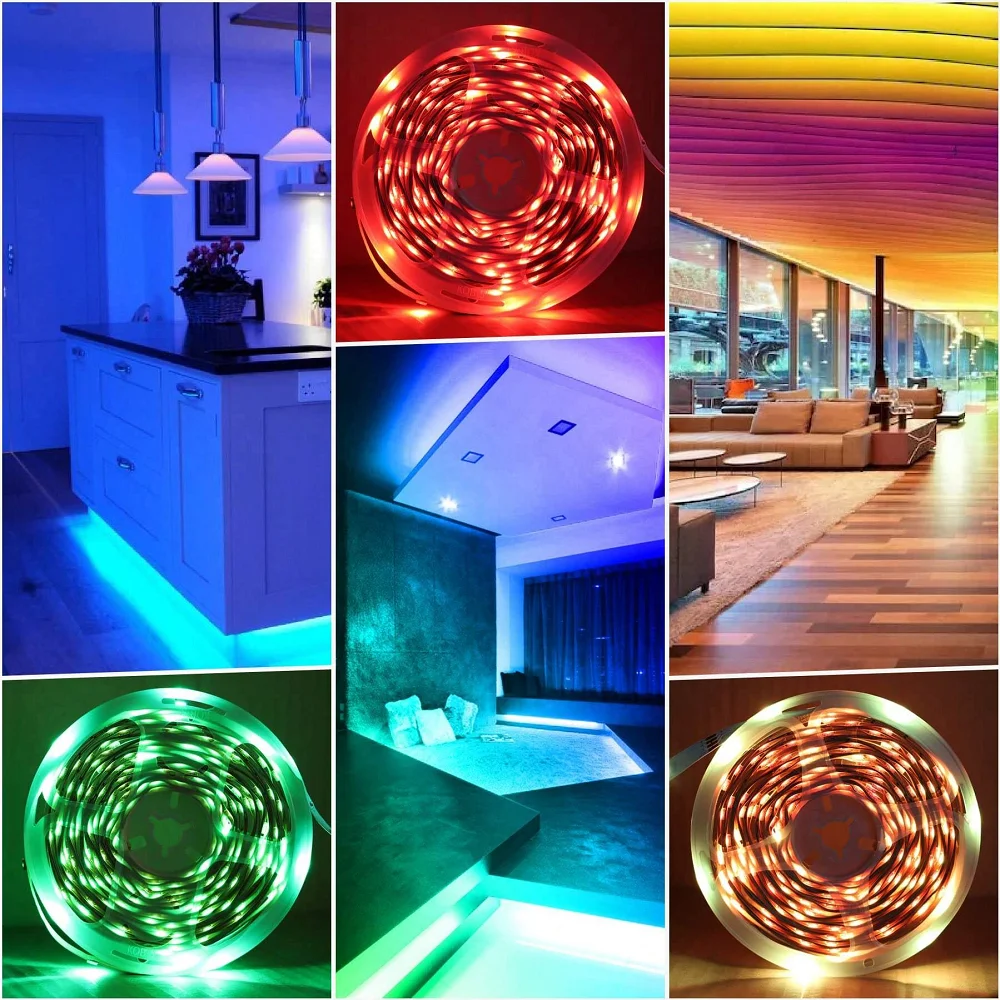 RGB LED Light Strip com controle remoto infravermelho, fita de lâmpada flexível, diodo de fita, USB, 5050, Festival Party, TV, mesa, quarto, 5V