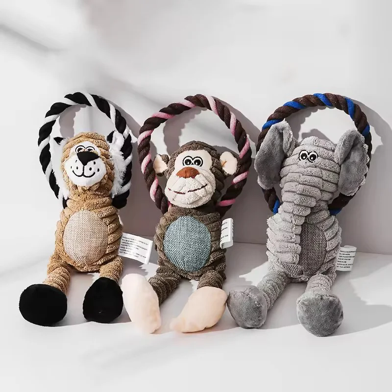 Cute Cartoon Animal Plush Pet Toy Squeaky Durable Chew Resistant Puppy Molar Interactive Play Toys Boredom Relief Dog Chewing