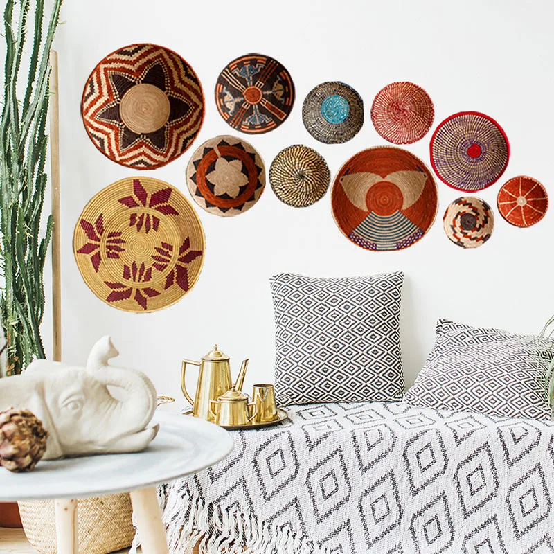 Bohemian style rattan woven stickers PVC material removable wall stickers