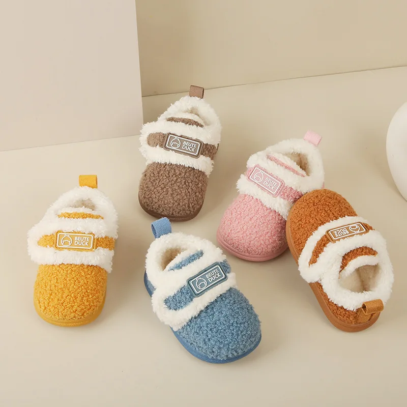 

Kids'Slippers Toddler Solid Color Winter Shoes For Children Anti-slip Soft Bottom Home Slipper Designer Pink Blue Size 13-17