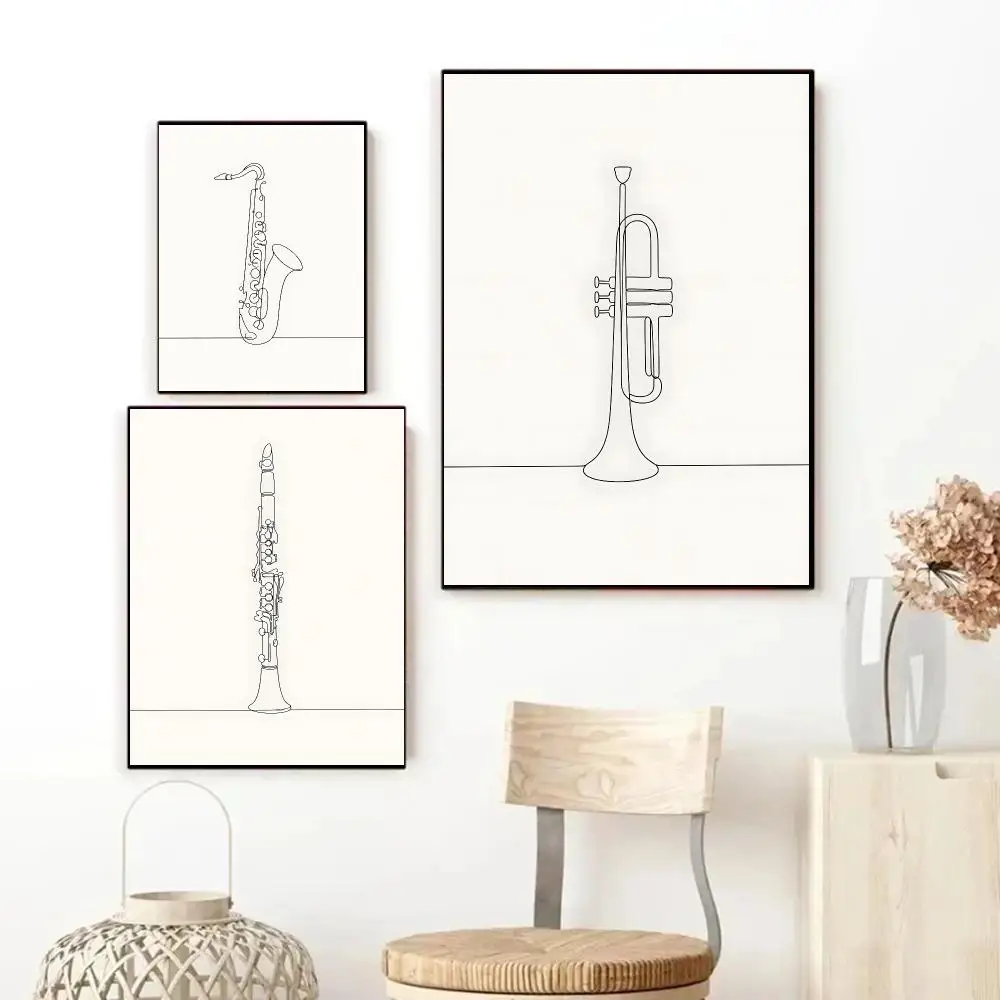 Minimalist Musical Instrument Line Drawing Poster Art HD Advanced Aesthetic Printing Paper Wall Art for Living Room Home Decor