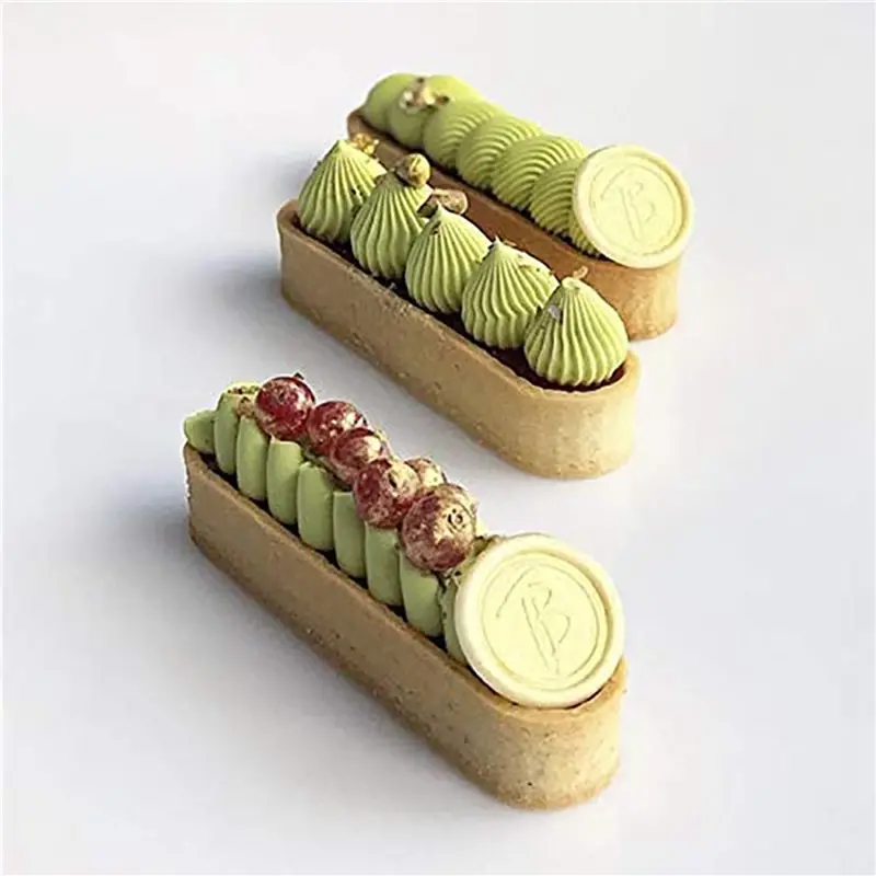 DTA5 60Pcs Oval Tartlet Molds, Stainless Steel Tart Ring Mousse Cake Mold for Baking Dessert Quiche, 9.4x2.8x2cm