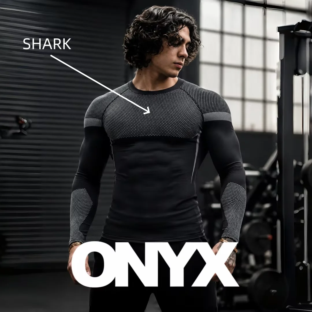 GYM ONYX V5 hooded T-shirt, SHARK silicone logo fitness suit,outdoor sports training top, running fitness hooded short sleeved view 5