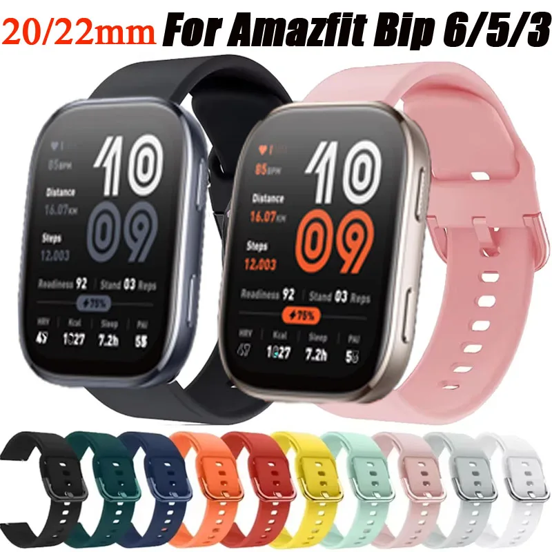 Bracelet en Silicone souple 20/22MM pour Amazfit Bip 5 6/Bip 5 Unity Balance/Balance 2 Bracelet pour Amazfit Bip 3/3pro Active /Active 2