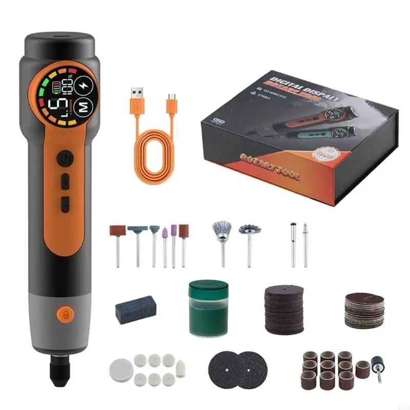 Variable Speed Electric Grinding Tool 3200-16000RPM 5 Gear Speeds, Digital Battery Display, Rechargeable Power, and M4YD