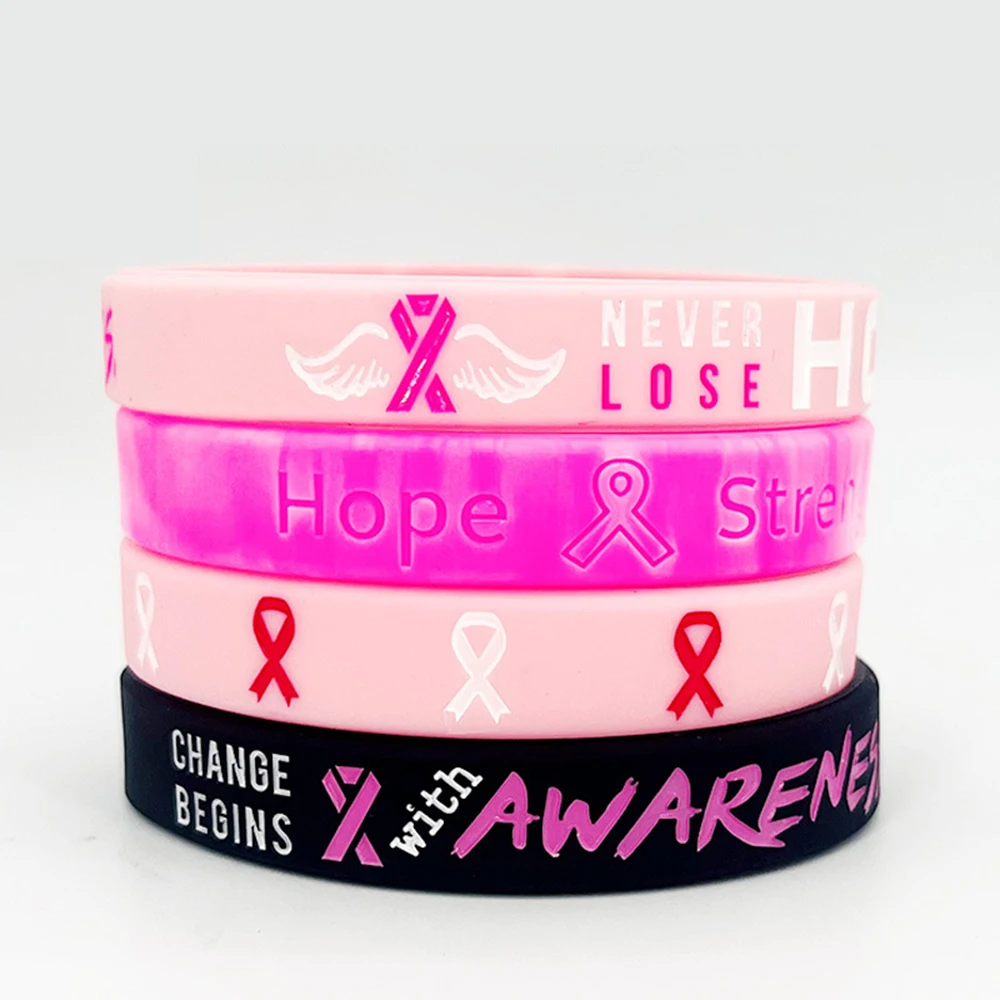 1pc Silicone Breast Cancer Awareness Bracelet Wristband Pink Rubber Soft Jewelry Hope Ribbon Wrist Decor For Women Drop Shipping