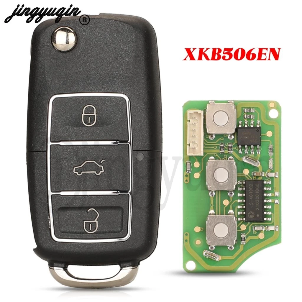 

jingyuqin XKB506EN VVDI Wire Flip Folding Remote Car Key For VW B5 Extreme Black English Version fob 3 Buttons Replacement