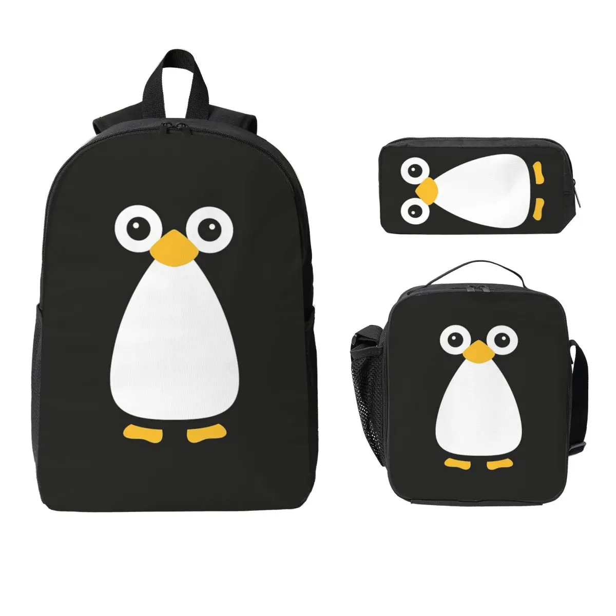 

Милый векторный рюкзак с пингвином, студенческий рюкзак для мальчиков и девочек, школьная сумка, сумки на плечо для ноутбука, 3 шт., изолированная сумка для обеда, пенал