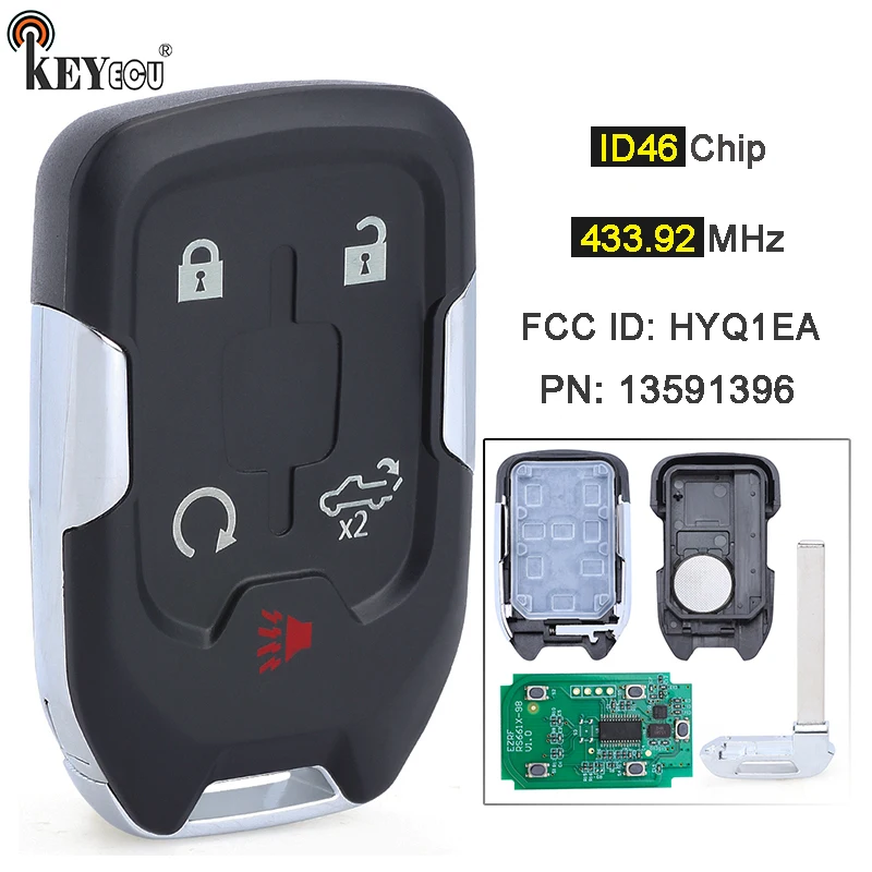 

KEYECU 433.92MHz HYQ1EA 13591396 5 Button Smart Remote Key Fob for Chevrolet Silverado for GMC Sierra 1500 2500 3500 2019-2022