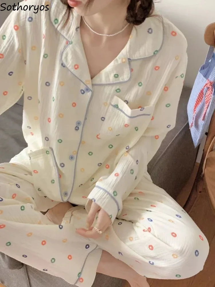 

Милые свободные пижамные комплекты для женщин, домашний уютный принт, девичий осенний темперамент, одежда для отдыха в корейском стиле, универсальная одежда для сна, эстетичная одежда