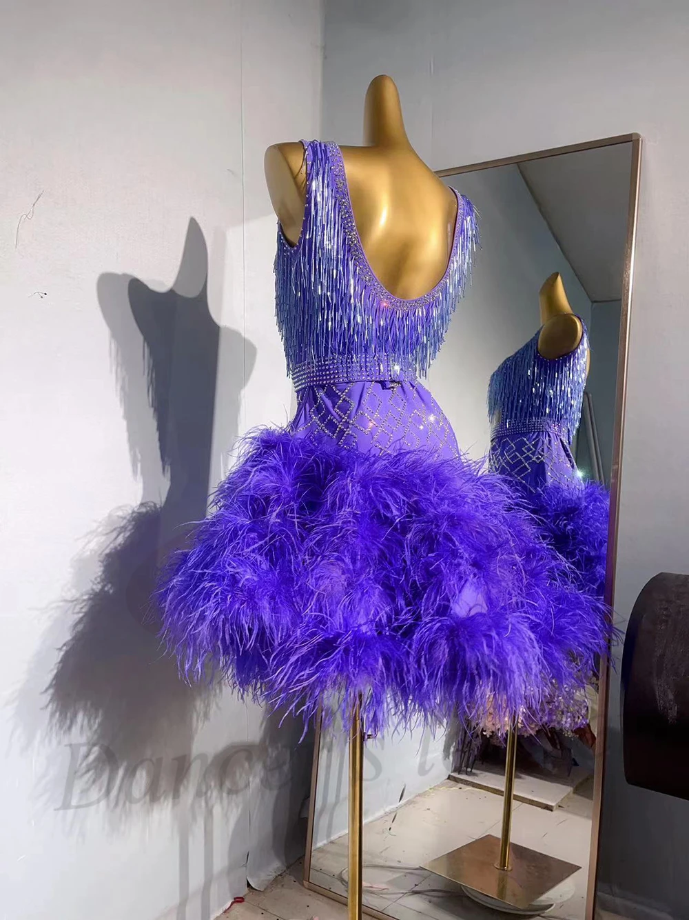 

Latin Dancers, Adults, Children, High-End Customized Plush Skirt, Floral Dress, Black Pool Samba AB Stone Performance Dress