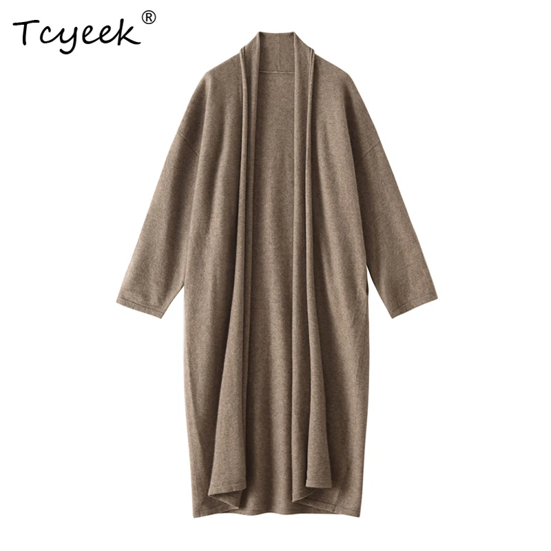 

Tcyeek, элегантный кардиган из 35% кашемира, 65% шерсть, женский длинный рукав с круглым вырезом, длинный свитер во французском стиле, осень-зима T485128QC