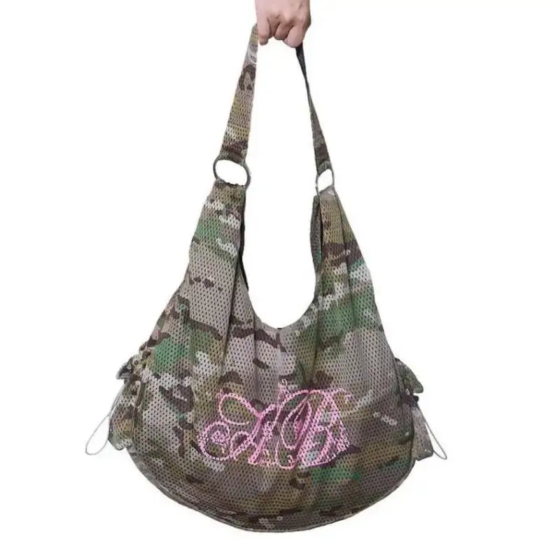 

Камуфляжная двусторонняя холщовая сумка, женская сумка на одно плечо с буквенным принтом, черная сумка для путешествий в стиле тысячелетия