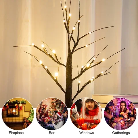 

Battery Powered LED Birch Tree Light Up Night Lamp, Fairy Spirit, Warm White Tabletop Light, Home Party, Festival, Holiday Decor