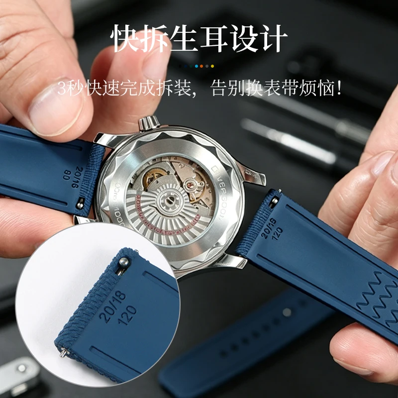 22mm Braided‑Texture FKM Fluororubber Watch Strap, Compatible with Breitling Avenger Series A17328101C1X1 view 4
