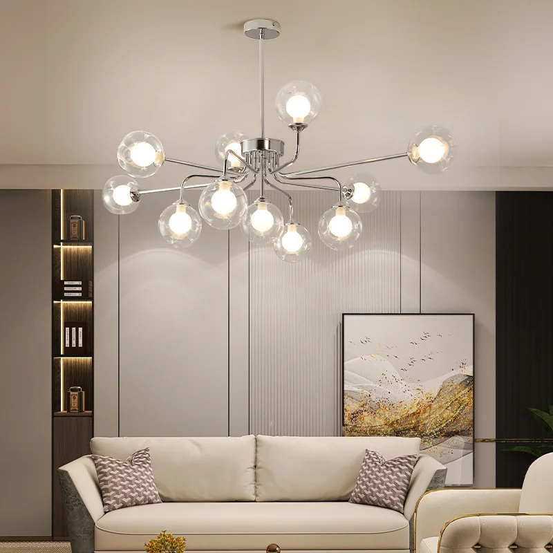 American Electroplating Iron Art Chandeliers Glass Ball Ceiling Pendant Light Living Room Bedroom Restaurant Hotel Hanging Lamps