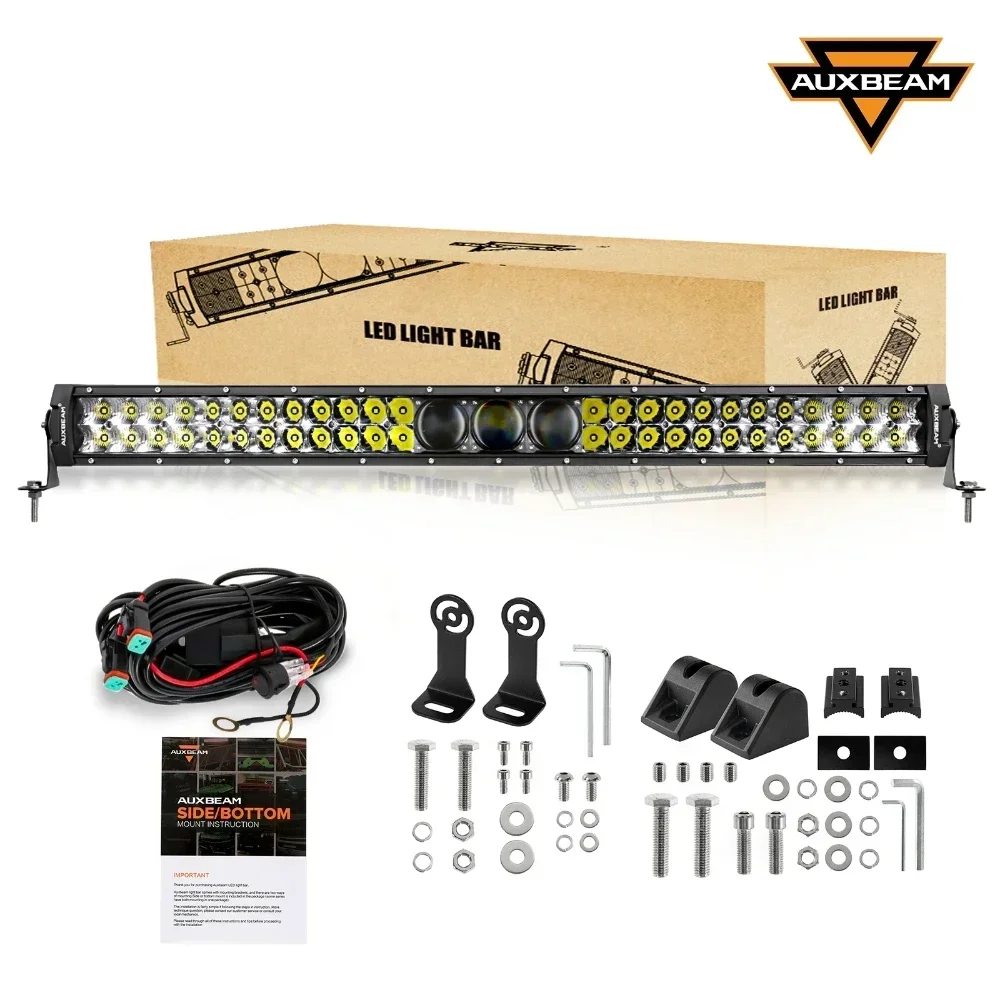 AUXBEAM 12-32 inch LED Work Light Bar with Wire Harness kit 270W 33000lm High Brightness for SUV ATV UTV Trucks 5D-PRO Series