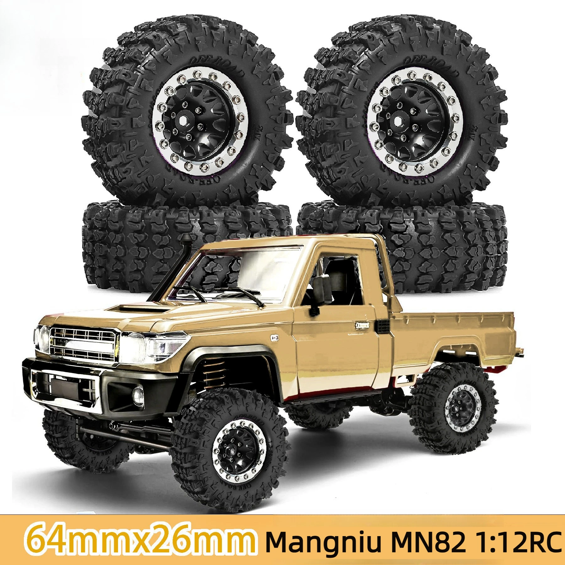 Ruedas de Aleación MN82 con Neumáticos Beadlock RS 499, MN82 LC79 1/12 RC Crawler, Juego de Neumáticos de Goma de Alto Agarre, Accesorios de Repuesto