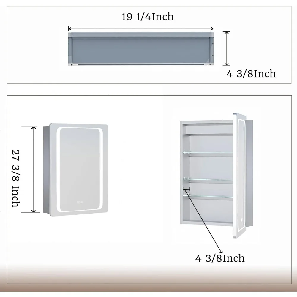 LED Lighted Bathroom Medicine Cabinet with Mirror, 20 x 30 Inch, Recessed or Surface led Medicine Cabinet, Rounded Corner