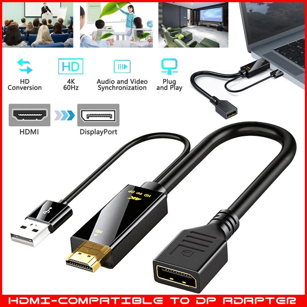 Szybki aktywny kabel konwertujący 4k Hdmi na Dp Displayport z zasilaniem USB do laptopa PC