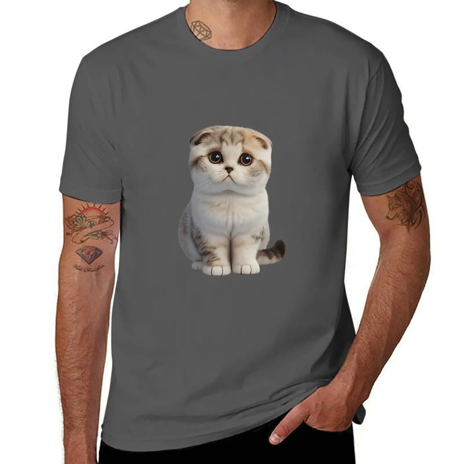 

Cute Baby Scottish Fold Cat T-Shirt cotton t shirts high quality t shirts cotton 100% T-Shirt
