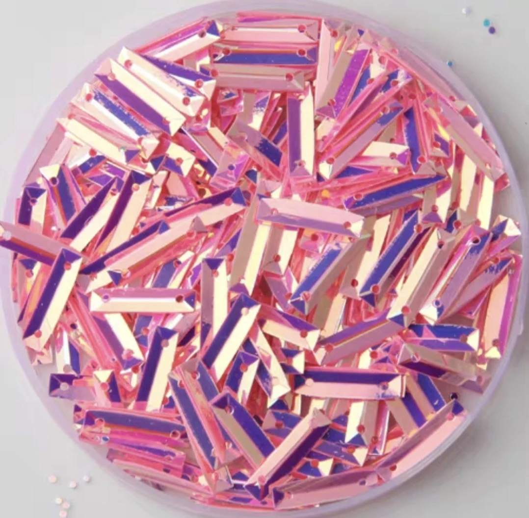 1000pcs 3*14mm PVC AB 3D Rectangle Sequin Beads Hole Sewing Wedding Dress Garment Bag Shoes Epoxy Resin Filler Stickers Making