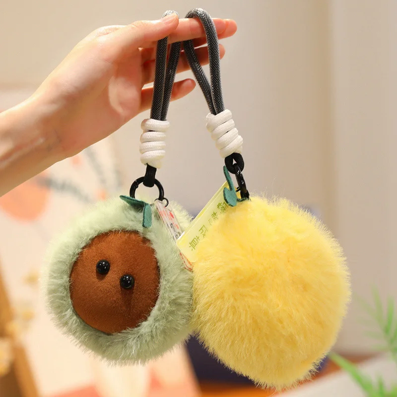 Porte-clés pendentif série fruits de décompression 10cm, décoration de sac à dos, pêche, citron, kaki, châtain, pastèque, poupée