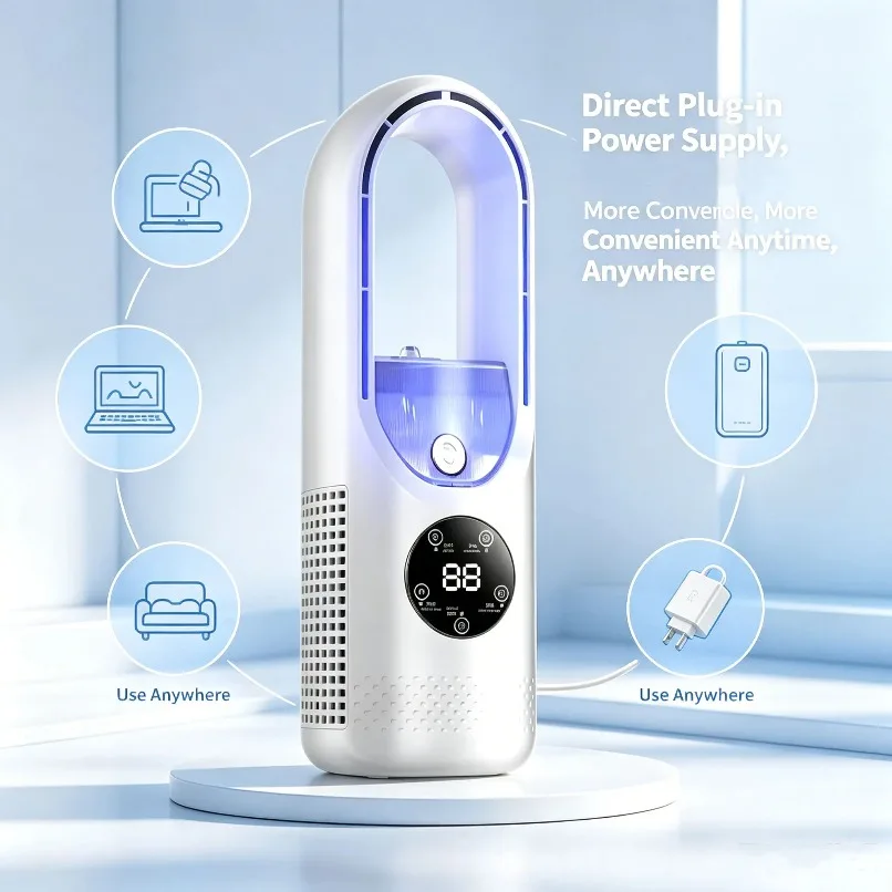 

Mini Bladeless Desktop Cooling Fan Mist Humidifier 6 Speed LED Light Air Cooler for Office Home Bedroom Desk Portable Daily Use
