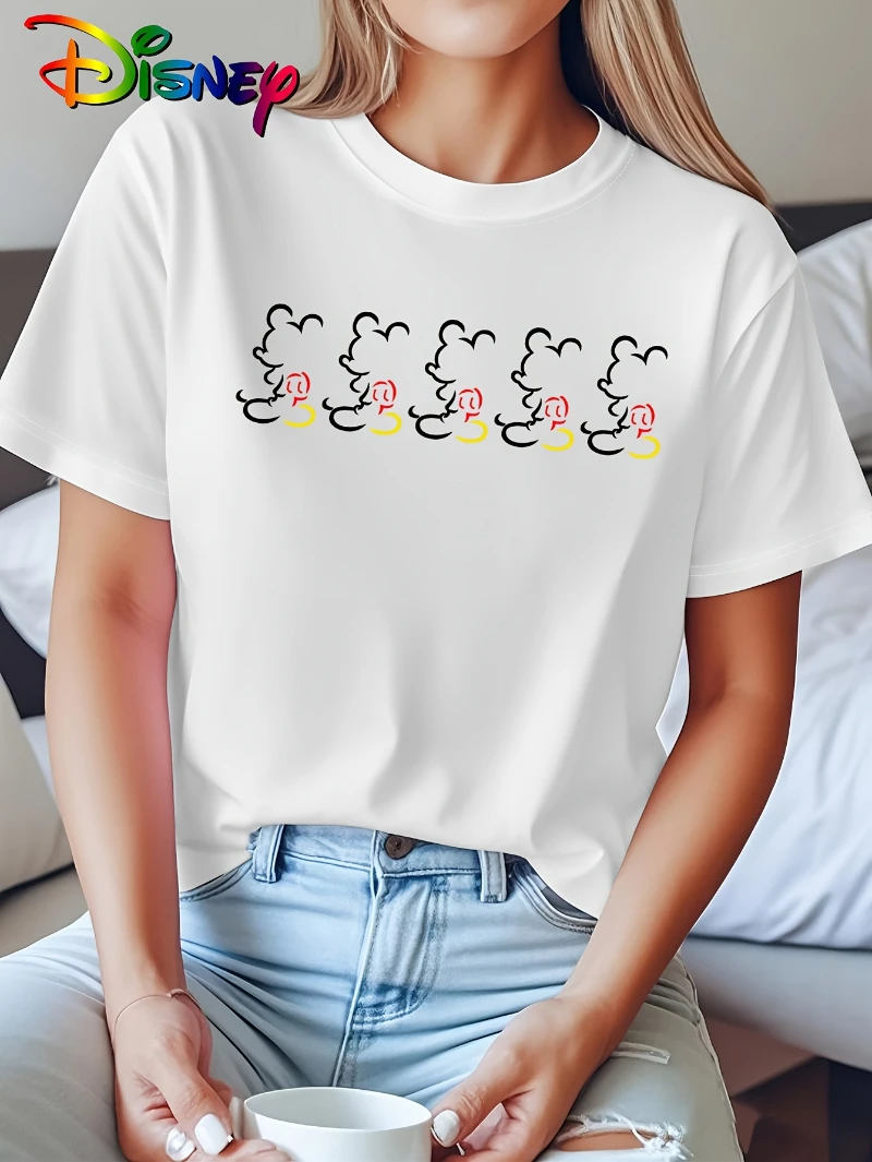 

Женская большая летняя футболка Disney — повседневная футболка с милым мультяшным принтом и круглым вырезом с коротким рукавом