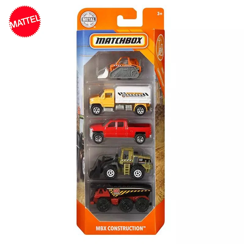 Original Mattel Matchbox Car 1/64 Diecast Boys Toys 5-Pack MBX Construction Water Works Vehicle Model Collection Birthday Gift