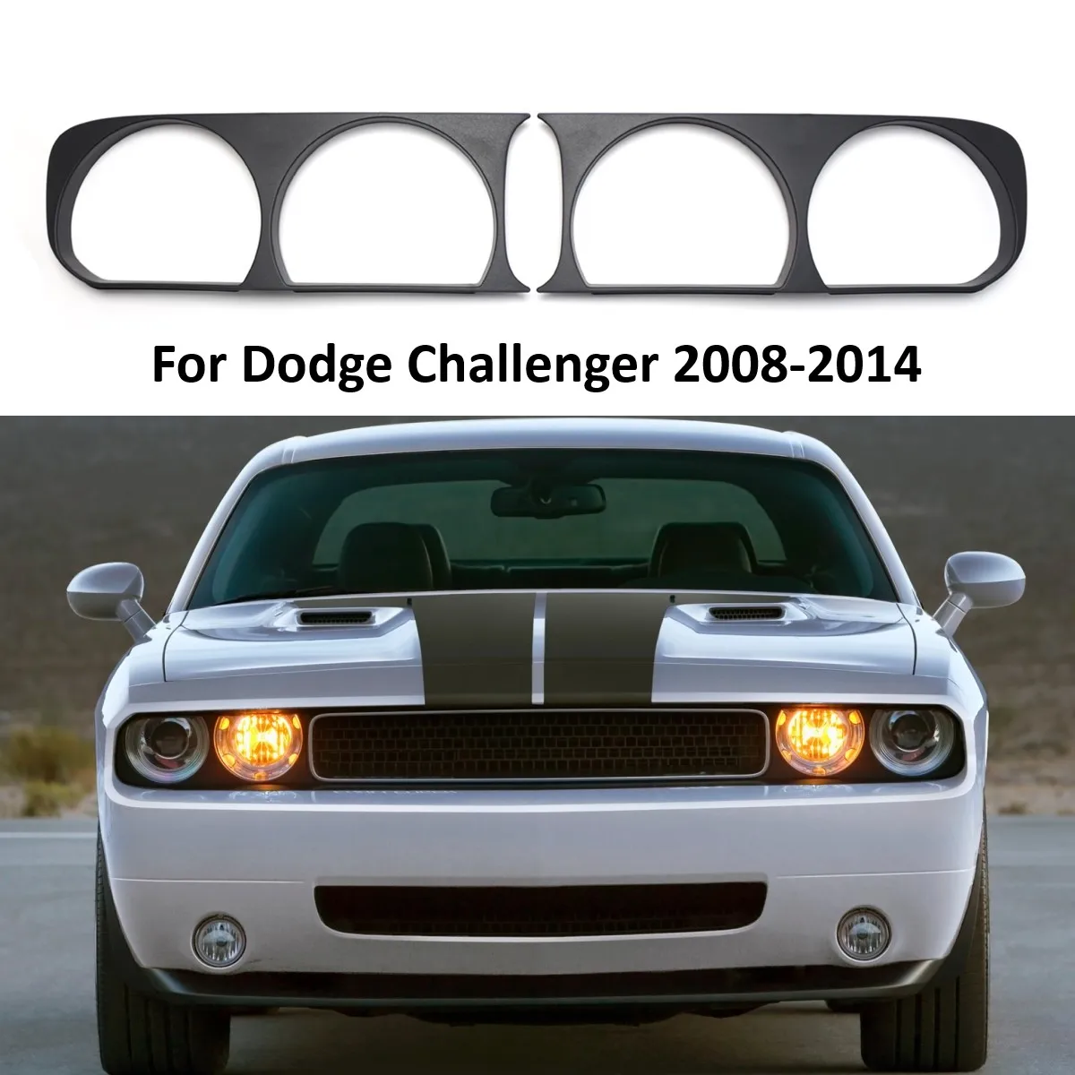 

1 пара накладок на рамку передней фары, подходит для Dodge Challenger 2008-2014, матовый черный ABS 68051527AA 68051526AA