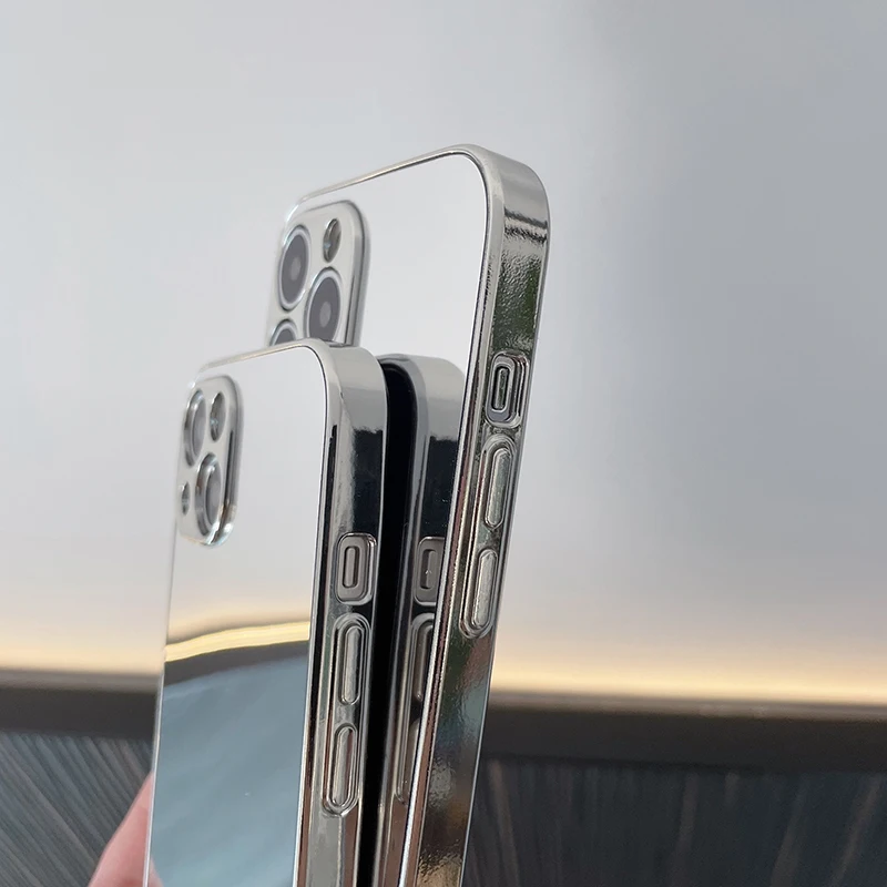 Luxury Solid Color Plating Mirror Shockproof Phone Case For IPhone 15 Pro Max 13 12 11 14 Pro Max Plus Makeup Mirror Back Cover