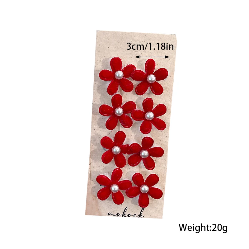 2026 Neu 8-teiliges Set Niedliche Rote Samt-Blumen Haarspangen Mini Kristall-Perlen Schonende Haarklammern für Babymädchen Neujahrs-Party-Geschenk – Detail 10