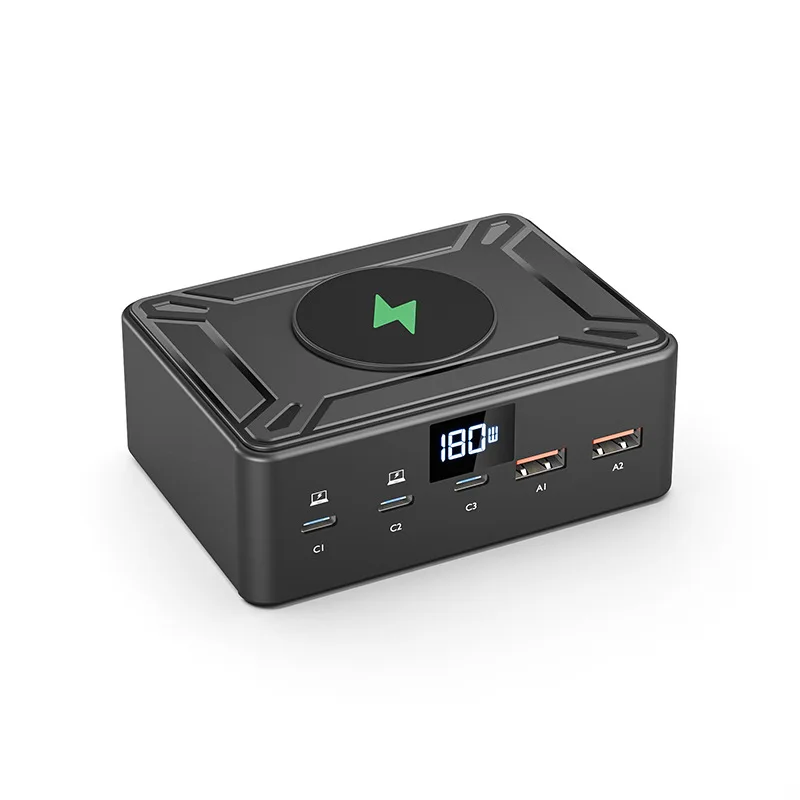 190W GaN Smart Multi Port Phone Charger USB Desktop Charger Station Wireless Fast Charger For Phone Tablet Multi Devices