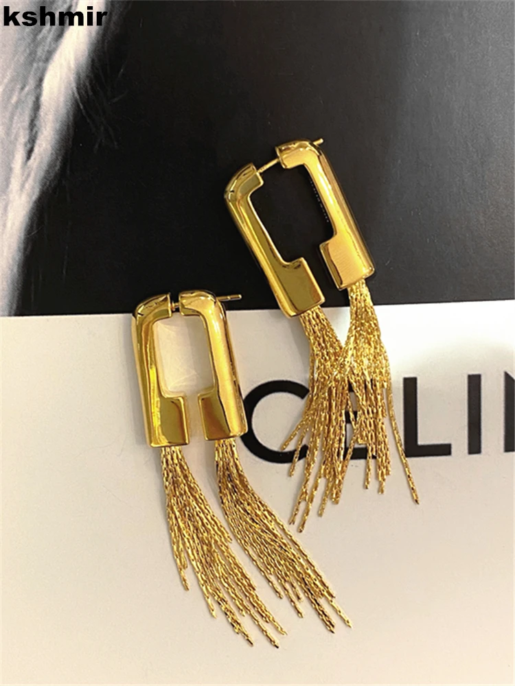 kshmir 2023 Metal wheat tassel earrings front and back long exaggerated studs for women trend jewelry gifts