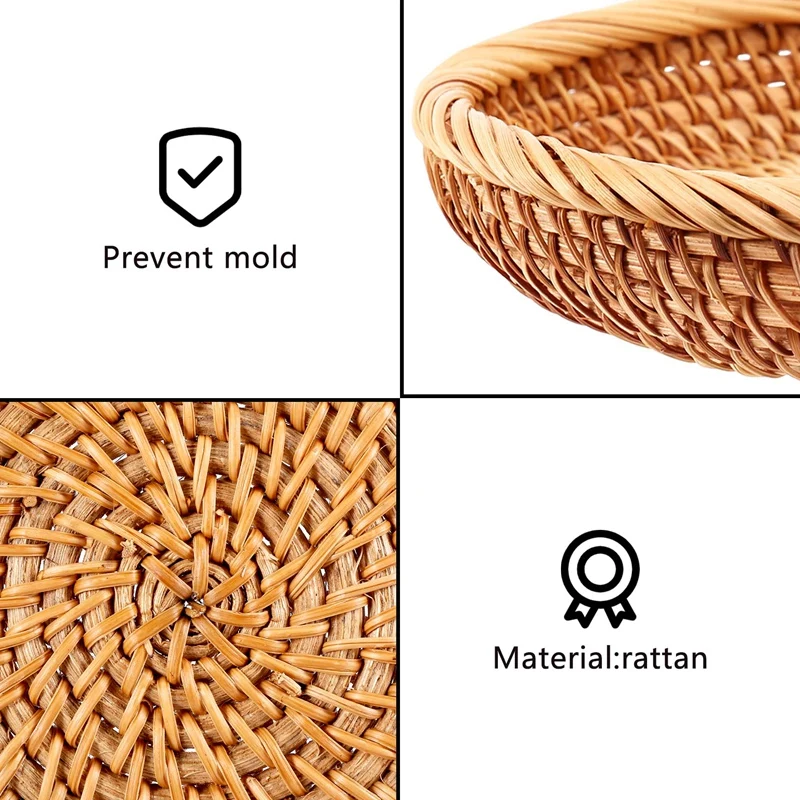 Bread Basket 2 Pack Rattan Woven Storage Basket,Bread Basket Display Basket Fruit Candy Cake