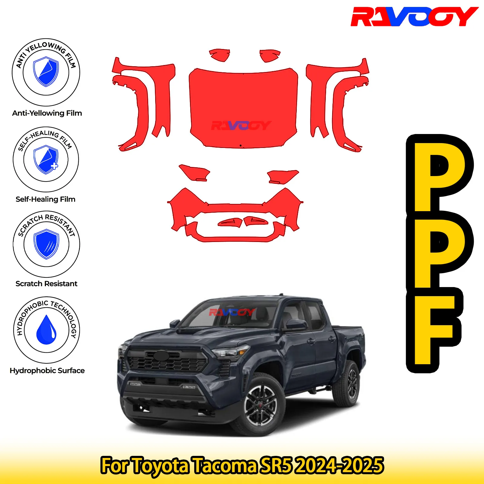 

Для Toyota Tacoma SR5 2024-2025 глянцевая матовая черная предварительно вырезанная передняя защитная пленка PPF Kit