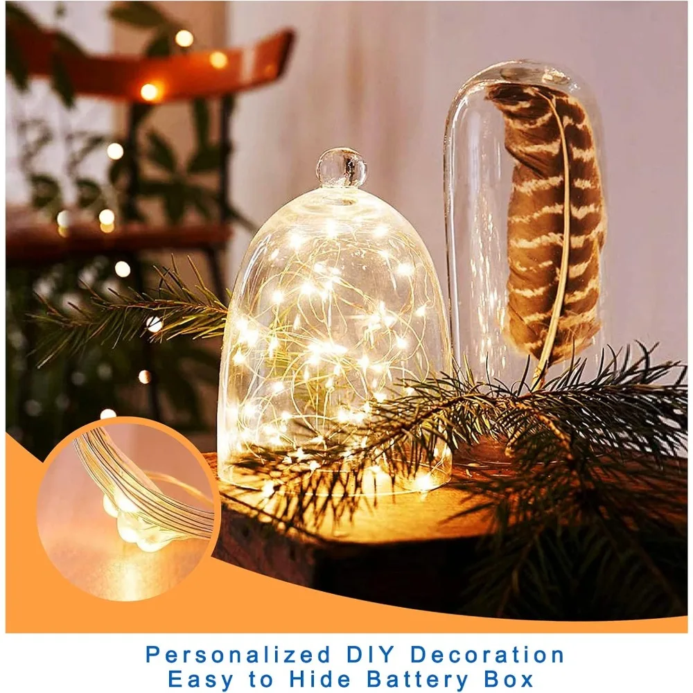 10 Pcs String Fairy Lights Silver Copper Wire Battery Powered Decorations Lights for Wedding Party Christmas Decor with Battery