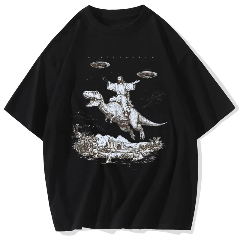 Dinosaur Cartoon Print Fashion Women's T-shirt, Retro Student T-shirt, Stylish Design Holiday Top Summer Streetwear Personality