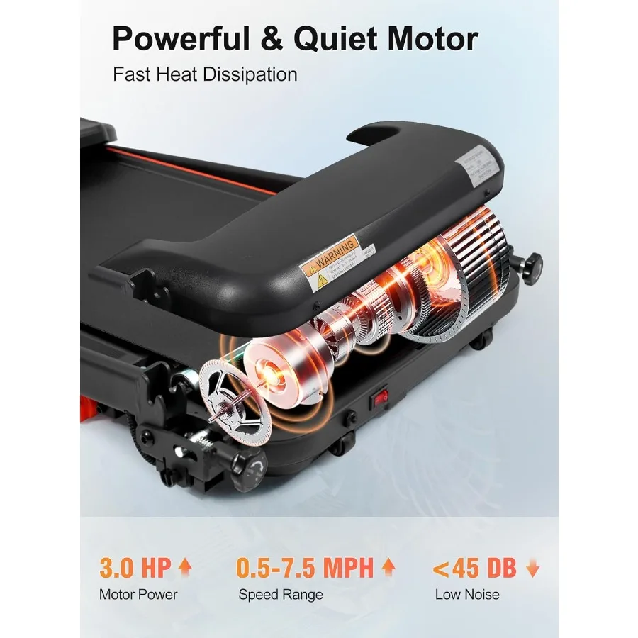 جهاز مشي مع مائل، جهاز مشي قابل للطي بقوة 3.0 حصان للمنزل مع مائل 15%، سعة 7.5 ميجا في الساعة 300 رطل، معدات تمارين منزلية