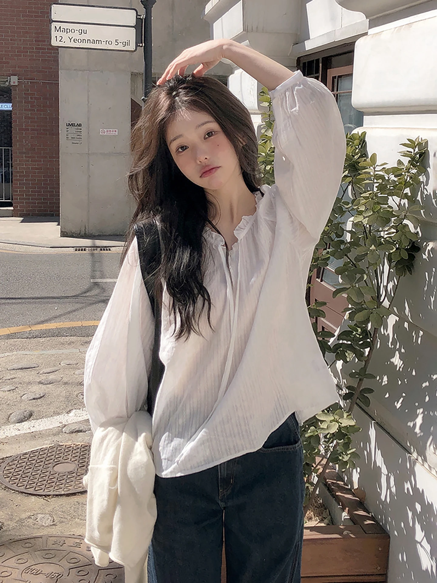 

East Gate Unique Design Loose Long Sleeve Women's Shirt Wood Grain Super Beautiful Sun Protection Top Breathable Cotton