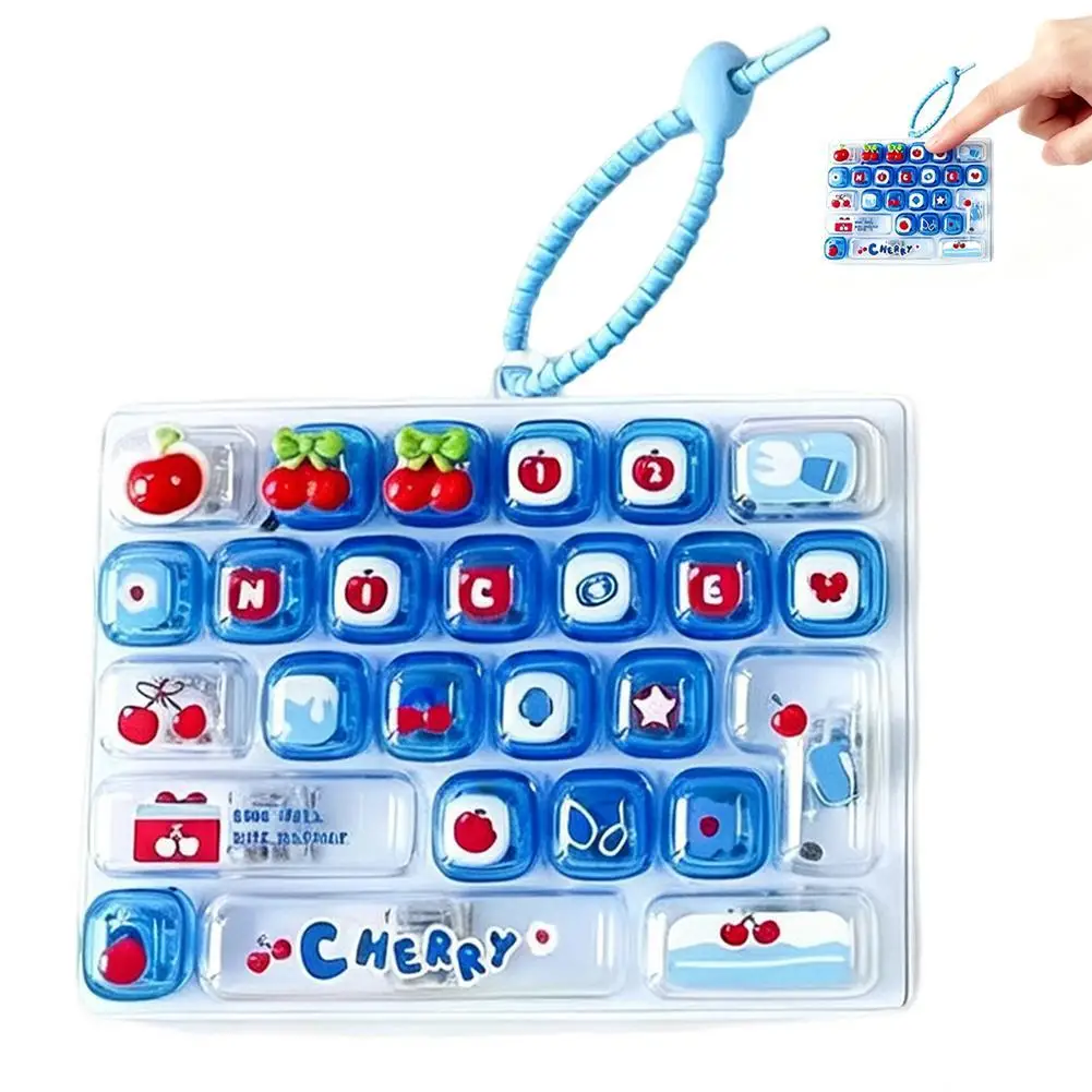Universal 26 Keys Keyboard Fidget Toy Fruit Theme Keypad Stress Relief Clicker Cute Bag Keychain Toy For Adults
