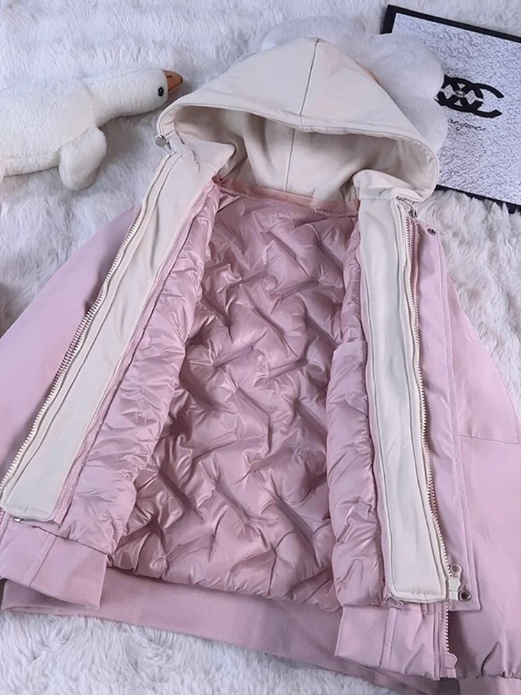 

Розовый хлопковый жакет с капюшоном из двух предметов для мужчин и женщин, молодежное зимнее пальто, теплый цвет, дизайн Blo Design