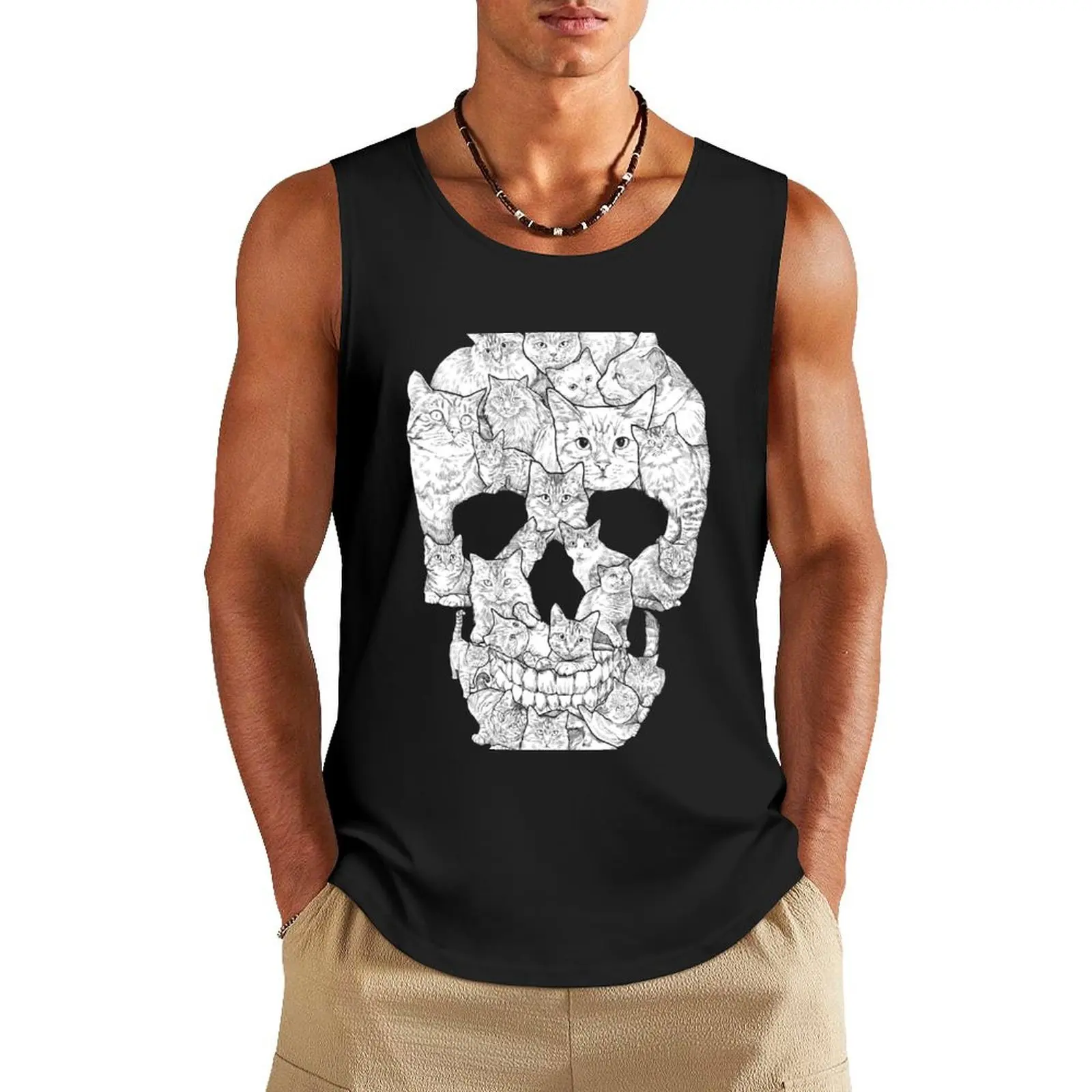 

Cat Skull Tank Top clothes for men Men's clothing brands gym accessories man bodybuilding men