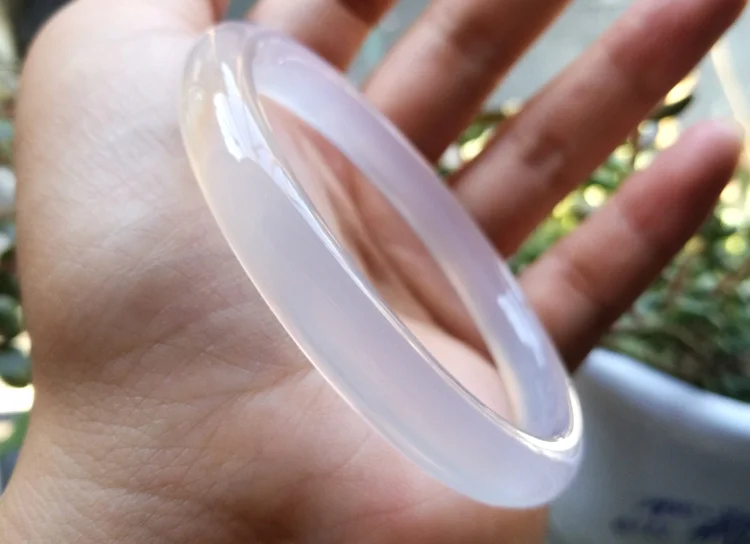 Jewellery Accessories Brazilian Agate Bracelet Pure Natural Primary Fluorescent Color Ice White Chalcedony Round Bar Jade Bangle