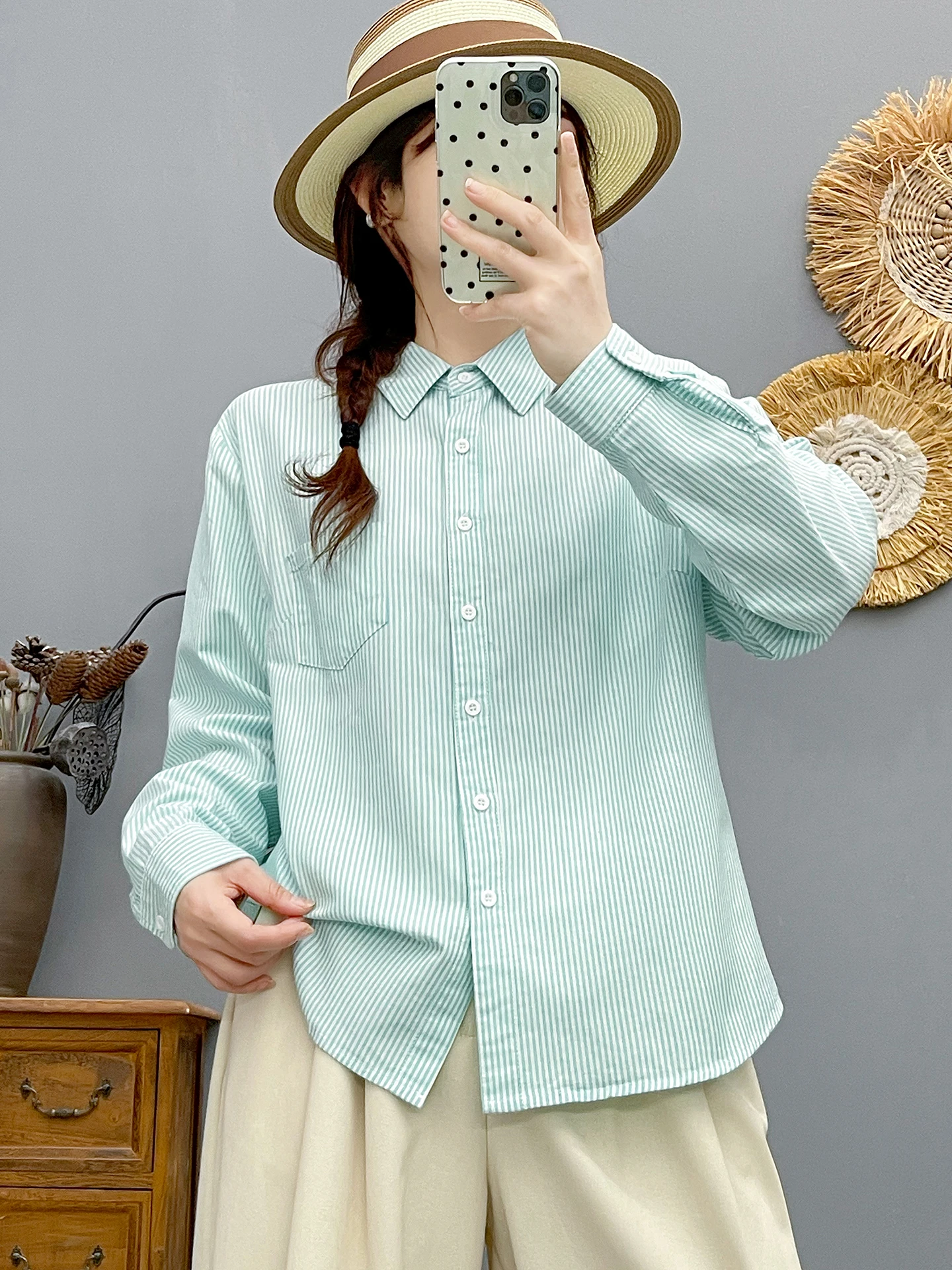 Blusa 100% de algodón de alta calidad para mujer, camisa de algodón Oxford con rayas giratorias, camisa de manga larga para mujer, blusas con solapa de tiras OL, Top