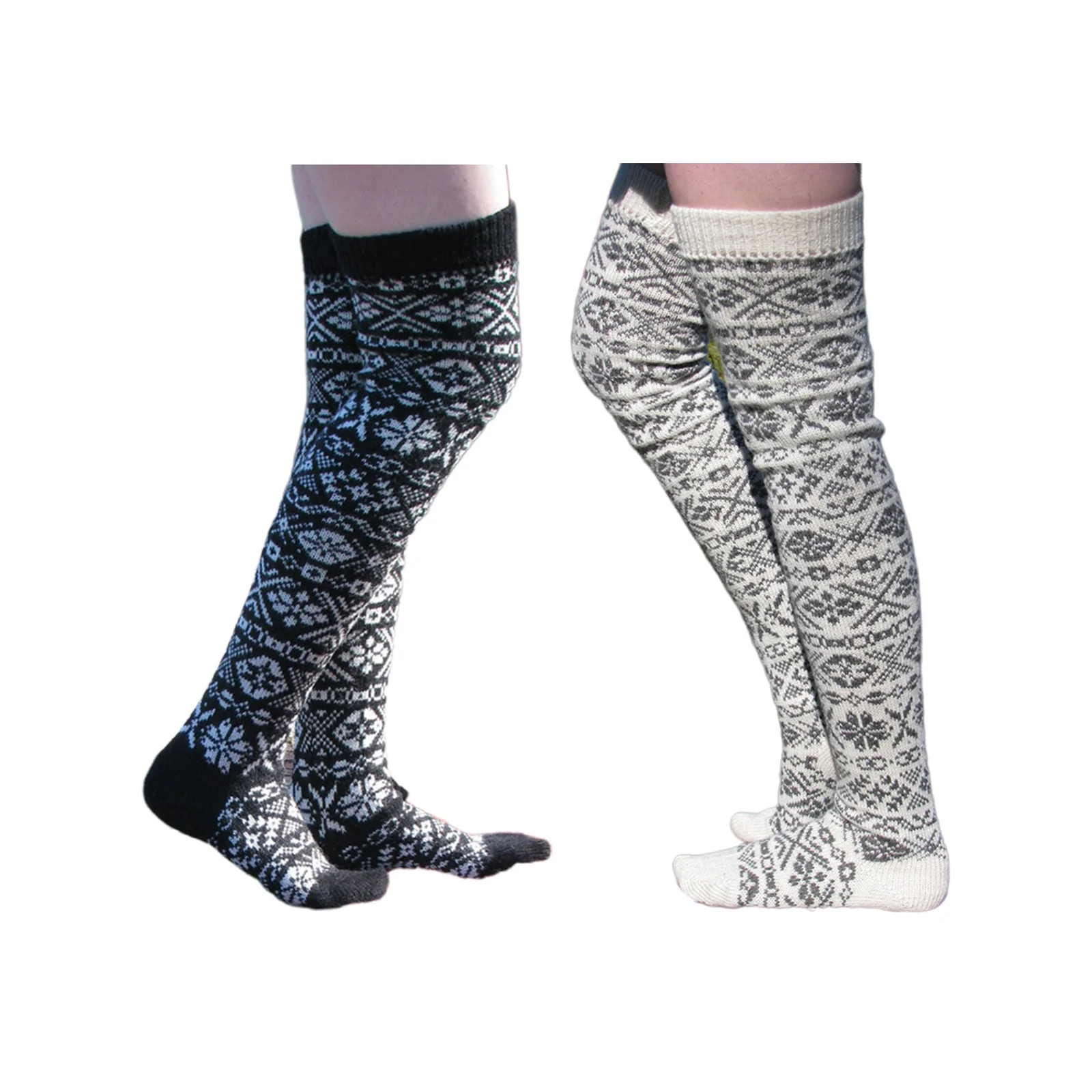 

Christmas snowflake long knee-high pile socks set (1 pair each in black + silver)